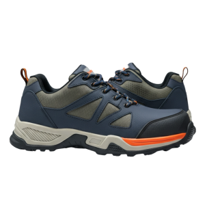 Side view of lightweight composite toe safety shoes with slip-resistant rubber outsole and breathable upper
