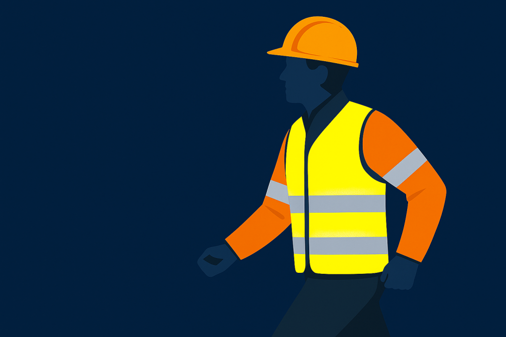 Workers wearing hi-vis vests in low-light conditions