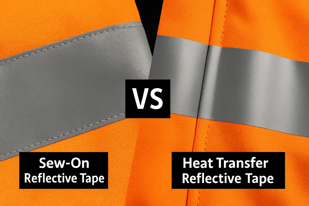 heat transfer and sew on reflective tape on high visibility jacket