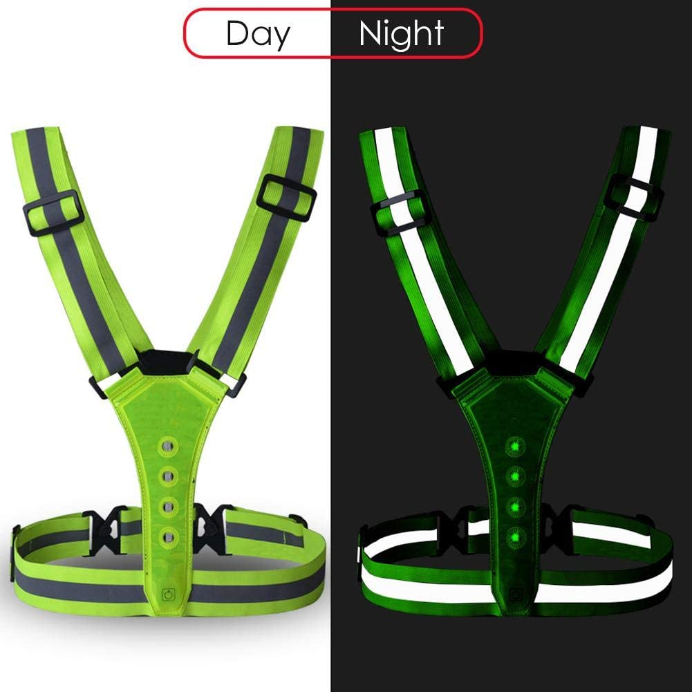 LED reflective running harness visibility comparison — reflective straps and LED lights provide high visibility during the day and enhanced brightness at night for outdoor running and cycling safety