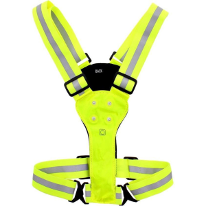 LED reflective running harness with high visibility elastic straps and front LED safety lights for night running and walking